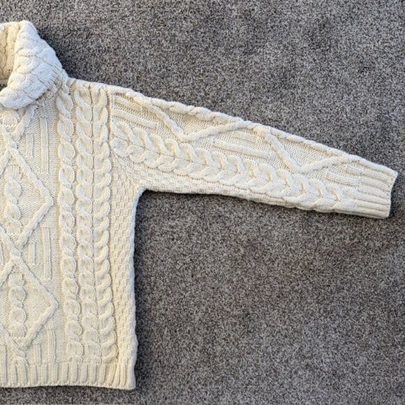 ARAN MOR Irish Merino Wool Cream/Ivory Cable Knit Turtleneck Sweater Large - Picture 5 of 9